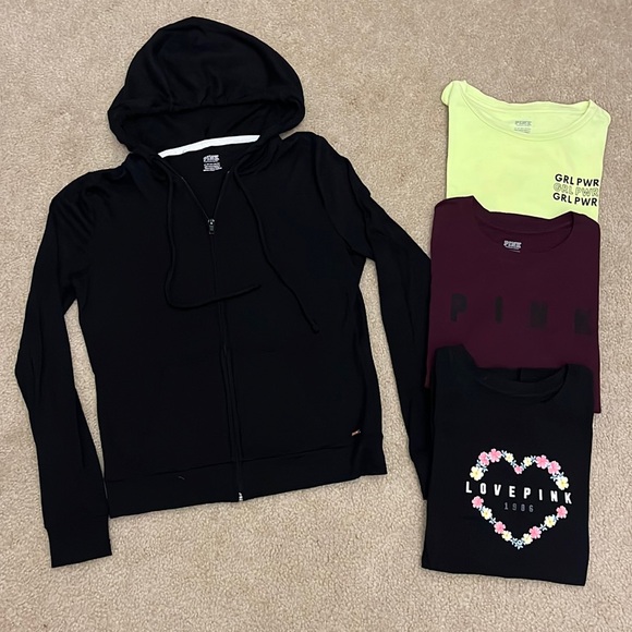 PINK Victoria's Secret Tops - PINK Victoria’s Secret Bundle - Sweatshirt and T-Shirts - size XS
